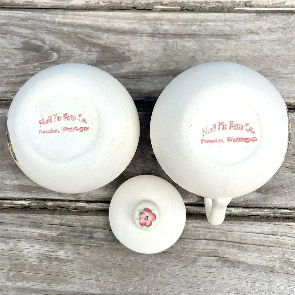 Vintage Rooster Creamer & Sugar Bowl Set Country Farmhouse Noel Pie Plate USA